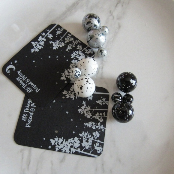 Jewelry - 3 Speckled Double Sided Front Back Stud Earrings